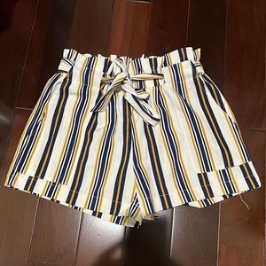Striped Yellow Blue White Shorts with Bow Tie, Size: Small, worn once